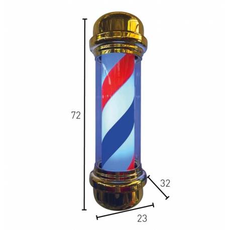 Postquam Barber Pole Luminoso Giratorio Rayas Azul/blanca/roja Carcasa Dorada    Ref. Idaccbarb06 Postquam Barber Pole Luminoso Giratorio Rayas Azul/blanca/roja Carcasa Dorada    Ref. Idaccbarb06